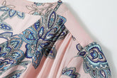 V Neck Short Sleeves Printed Ruched Fashion Summer Dress